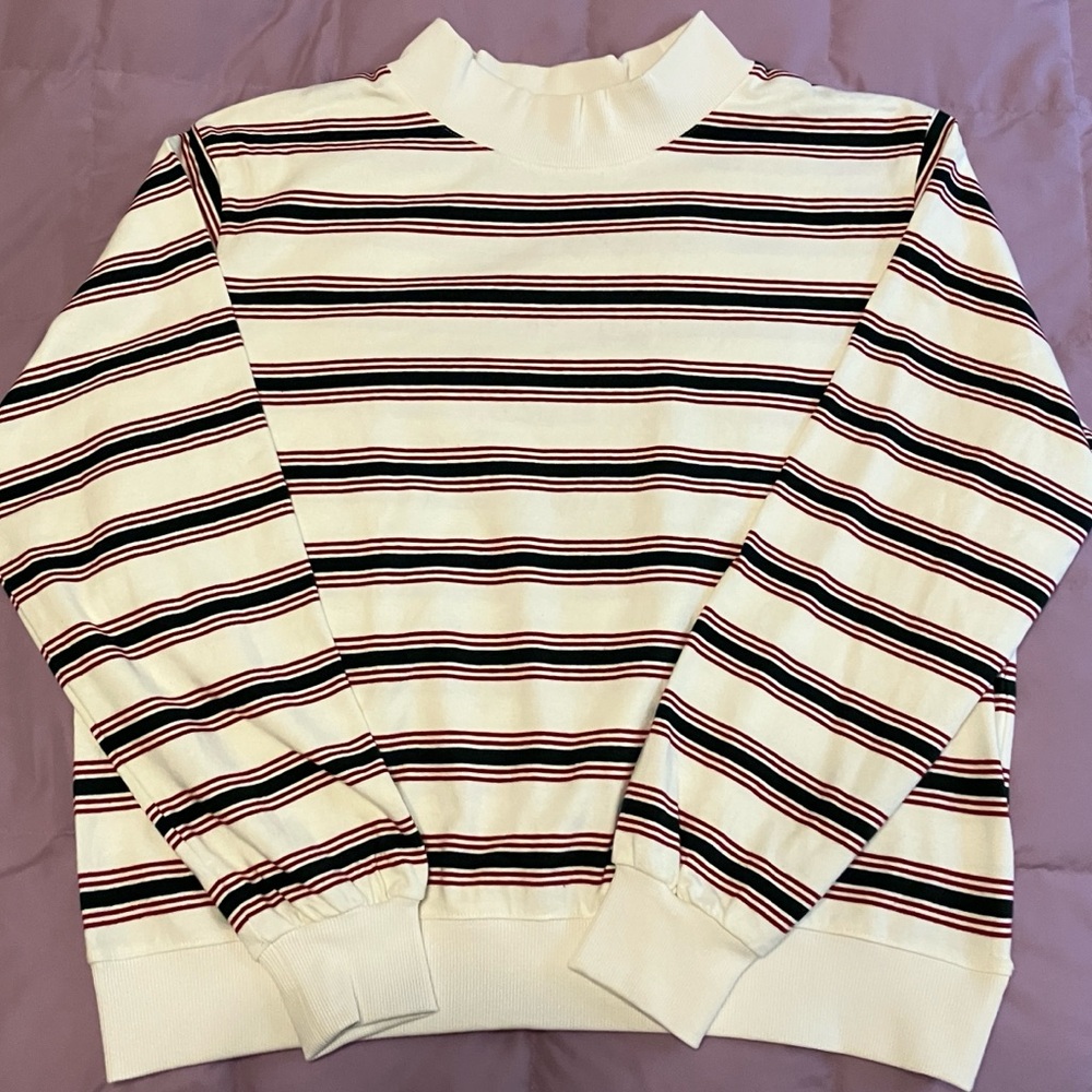 PARKE S/M Maroon & Forest Green Striped Cream Mockneck
